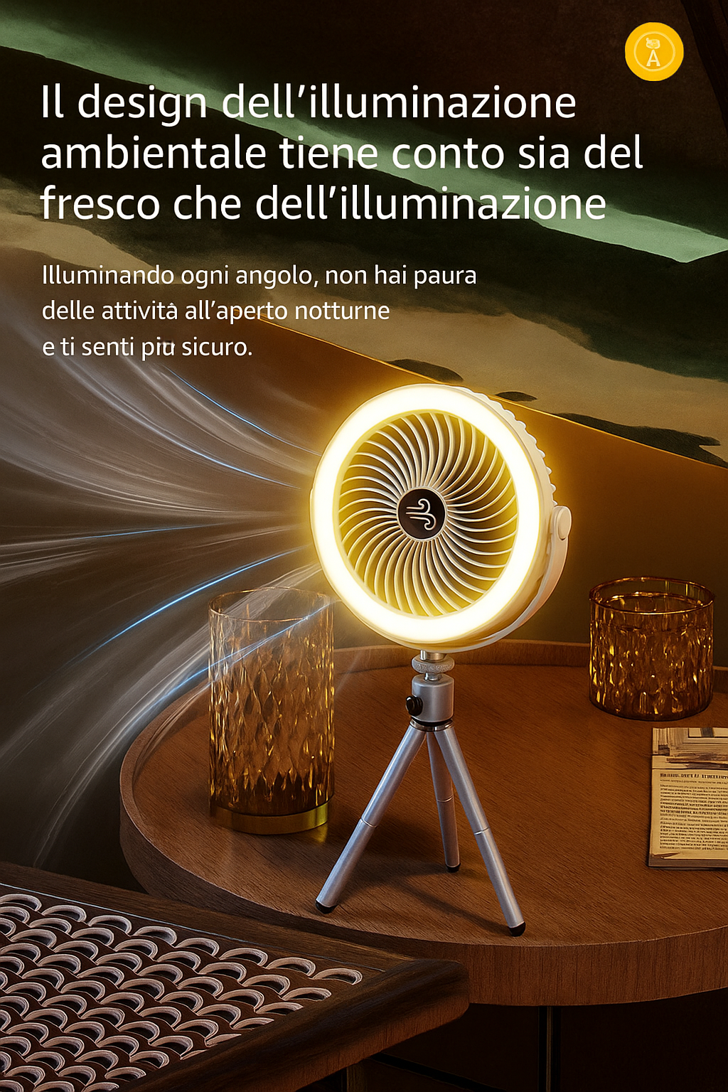 Ventilatore Portatile con Treppiede e Luce LED