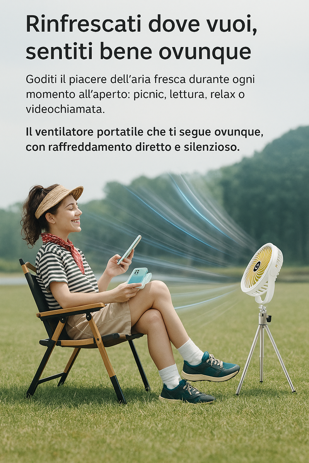 Ventilatore Portatile con Treppiede e Luce LED