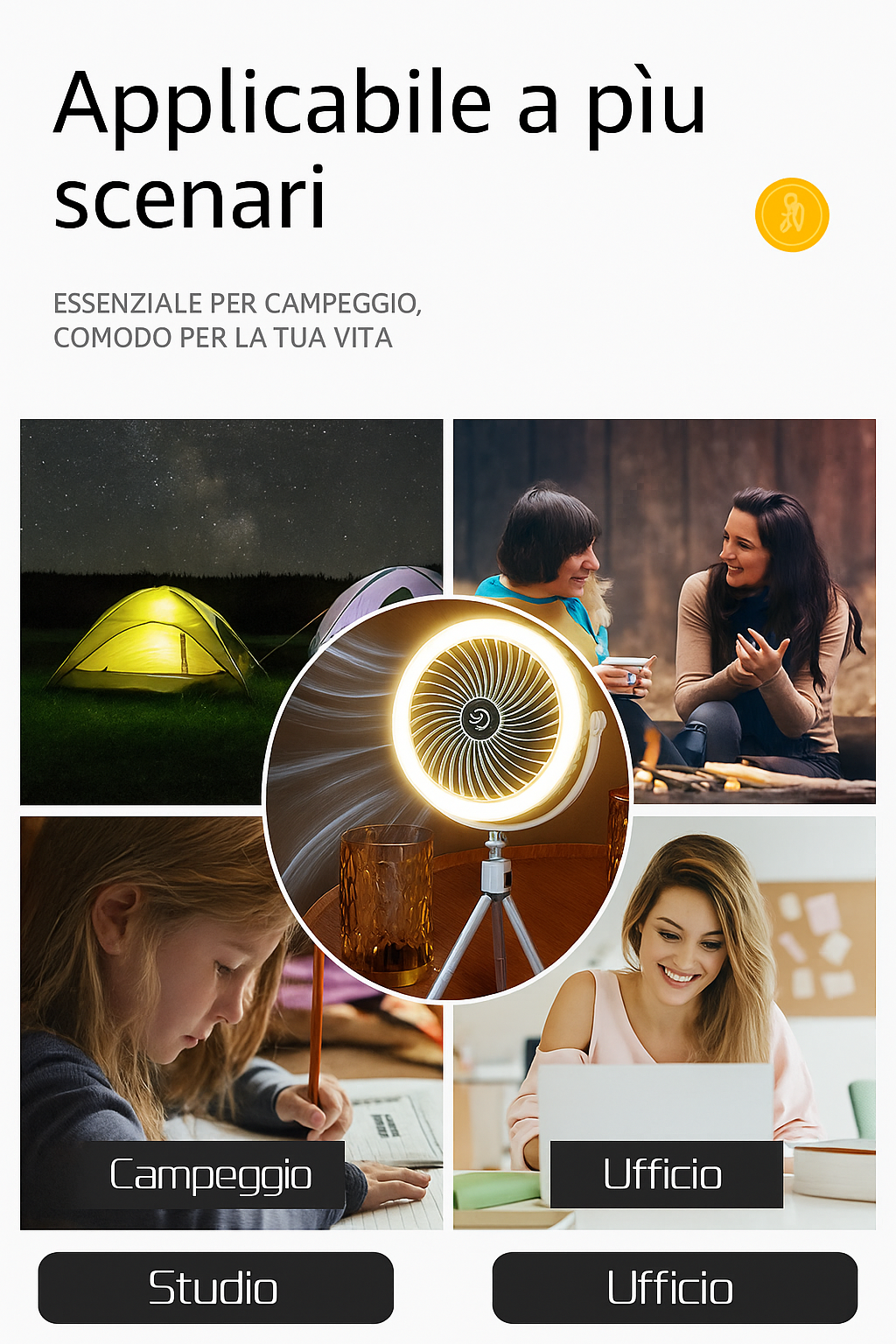 Ventilatore Portatile con Treppiede e Luce LED