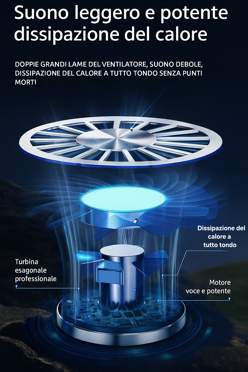Ventilatore Portatile con Treppiede e Luce LED